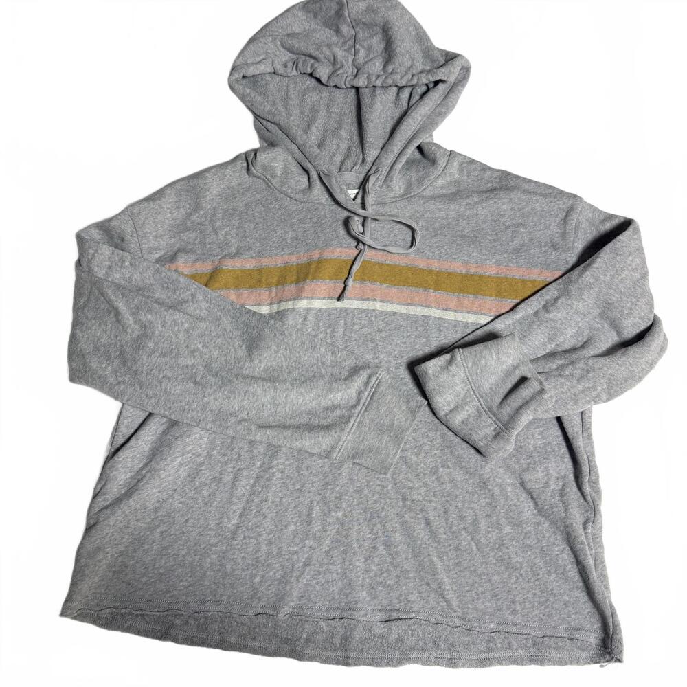 American Eagle Super Soft Retro Stripe Hoodie Gray/Pink/Yellow Wms Size M